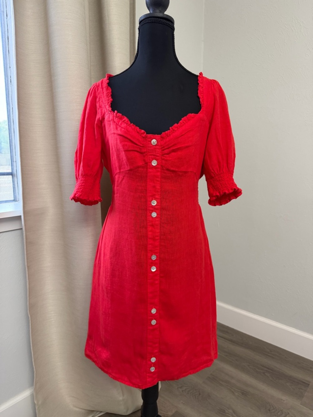 Zara Red Button-Front Mini Dress